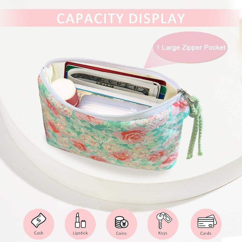 Modacarry Store Cotton Quilted Floral Coin Purse Digital Camera Pouch with Cute Prints Zipper for Women Girls (WILD ROSE) - Image 2